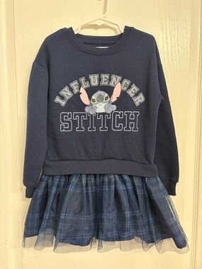 Disney Navy Blue Influencer Stitch Sweatshirt Dress with Tulle Skirt Size 4/5